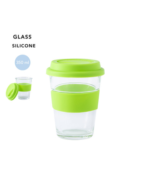 Vaso de cristal grabado y reutilizable, 350ml, tapa silicona.