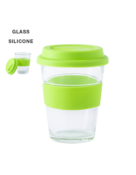 Vaso de cristal grabado y reutilizable, 350ml, tapa silicona.