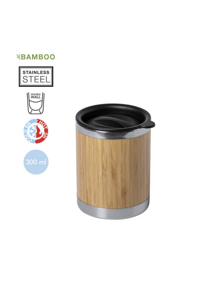 Vaso Termo en Bambú y Acero Inox personalizado de 300ml, doble pared.