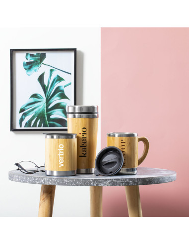 Taza Publicitaria de 300 ml, Bambú y Acero...