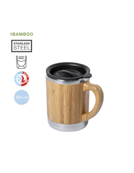 Taza Publicitaria de 300 ml, Bambú y Acero Inoxidable