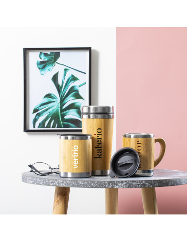 Taza Publicitaria de 300 ml, Bambú y Acero...