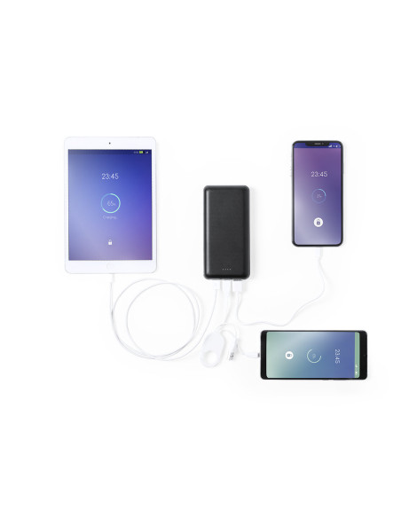 Power bank personalizada 20,000 mAh, triple carga, USB/Tipo-C.