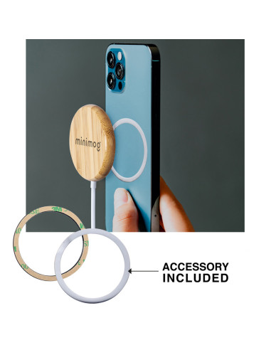 Cargador personalizado 10W, magnético, bambú, eco.