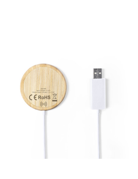 Cargador personalizado 10W, magnético, bambú, eco.