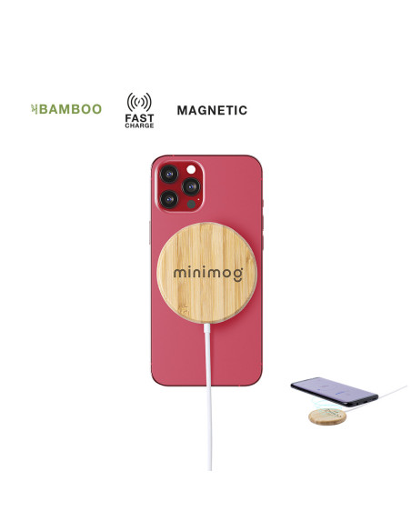Cargador personalizado 10W, magnético, bambú, eco.