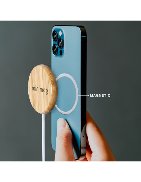 Cargador personalizado 10W, magnético, bambú, eco.