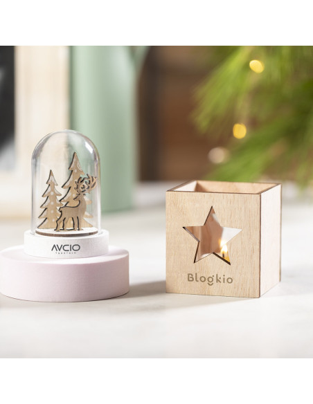 Vela personalizada navideña, vainilla, caja madera.