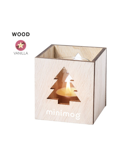 Vela personalizada navideña, vainilla, caja madera.