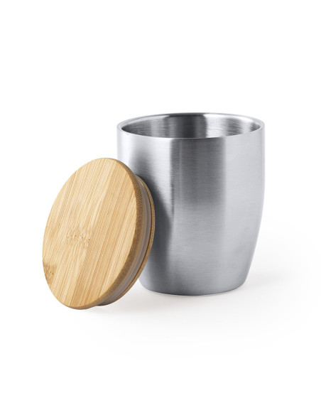 Vaso Termo ECO en Acero Inox  y tapa Bambú personalizable, 280ml.