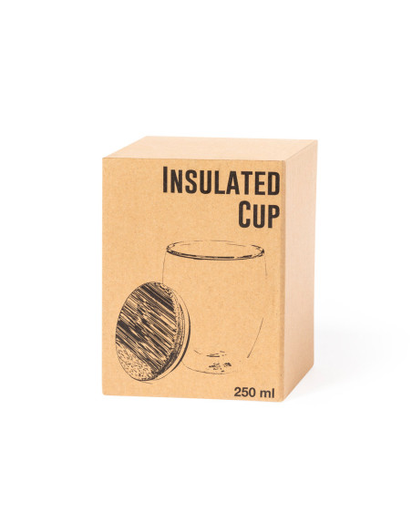 Vaso de cristal personalizado ECO, 250ml, tapa Bambú.