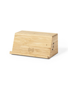 Altavoz cargador personalizado Ecológico en Bambú, 2x3W. 2