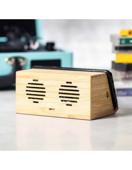 Altavoz cargador personalizado Ecológico en Bambú, 2x3W.