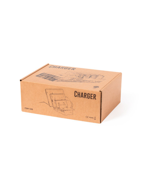 Cargador publicitario ECO en Bambú 10W, multi-dispositivo.