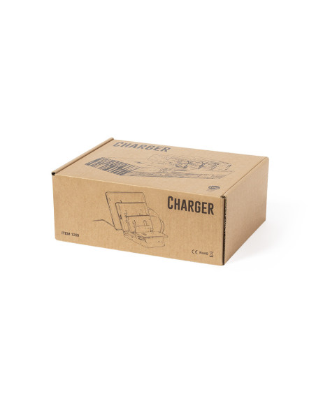 Cargador publicitario ECO en Bambú 10W, multi-dispositivo.