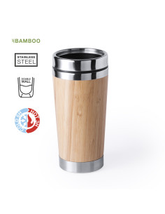 Vaso Térmico ECO personalizado en Acero y Bambú, 500ml.