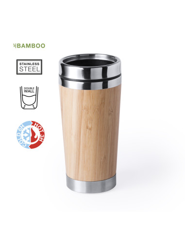 Vaso Térmico ECO personalizado en Acero y Bambú, 500ml.