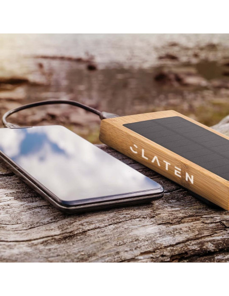 Power bank solar ECO en Bambú personalizado, 10,000 mAh.