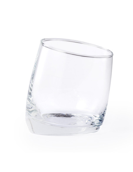 Vaso de cristal personalizado, 320ml, diseño inclinado.