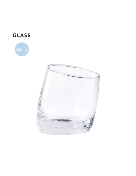 Vaso de cristal personalizado, 320ml, diseño inclinado.