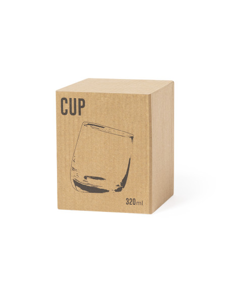 Vaso de cristal personalizado, 320ml, diseño inclinado.