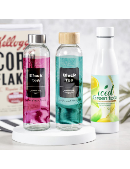 Botella Personalizable de Cristal 500ml, Tapón Bambú