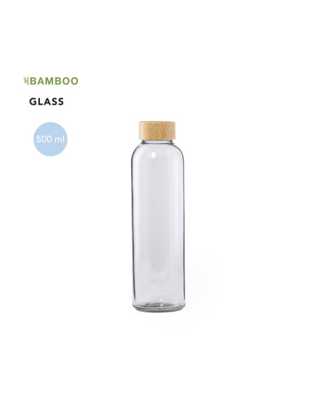 Botella Personalizable de Cristal 500ml, Tapón Bambú