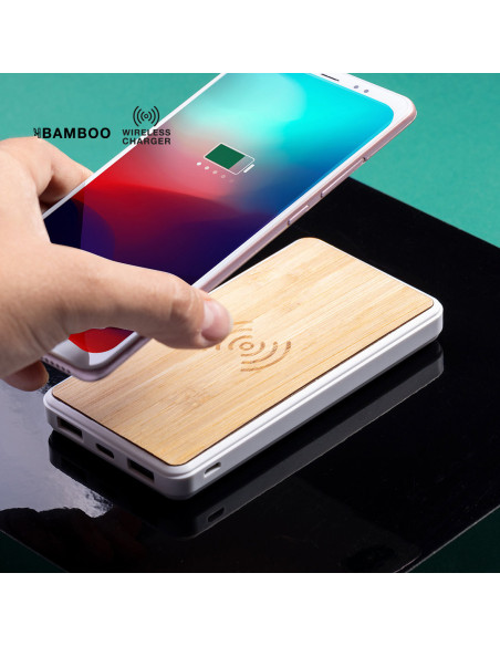 Power bank personalizado ECO en Bambú 8000 mAh, inalámbrico