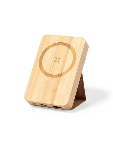 Power bank ECO en Bambú personalizada 5000 mAh, inalámbrico.