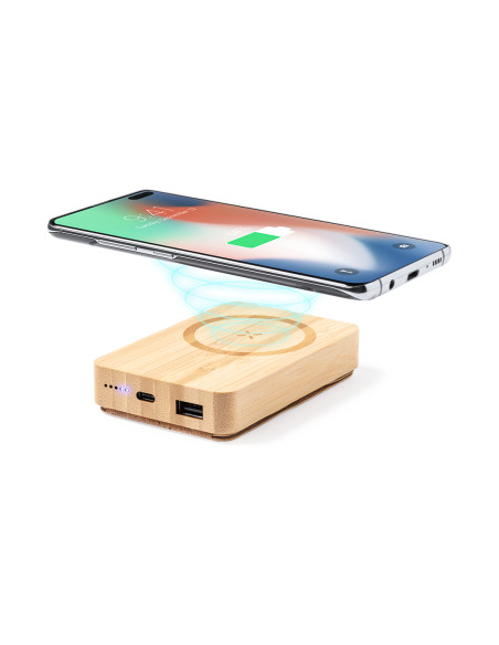 Power bank ECO en Bambú personalizada 5000 mAh, inalámbrico.