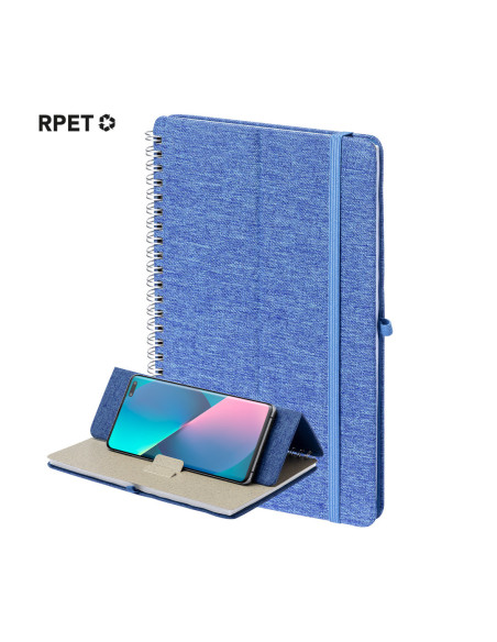 Libreta Personalizada Anillas RPET 300D reciclado. Soporte Smartphone