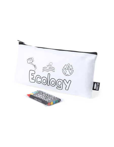 Estuche para publicidad en RPET blanco con ceras incluidas.