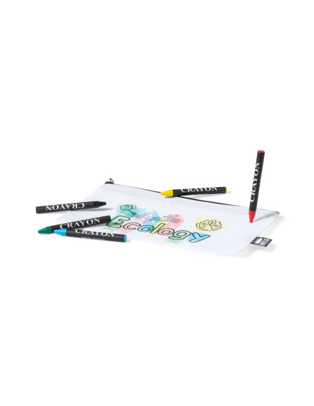 Estuche para publicidad en RPET blanco con ceras incluidas.