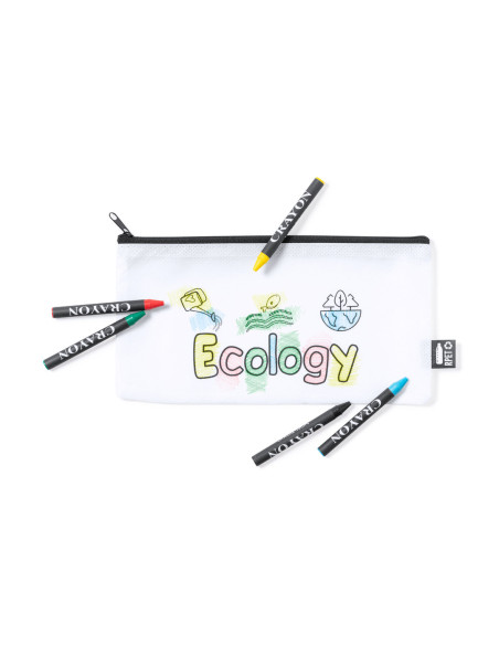 Estuche para publicidad en RPET blanco con ceras incluidas.
