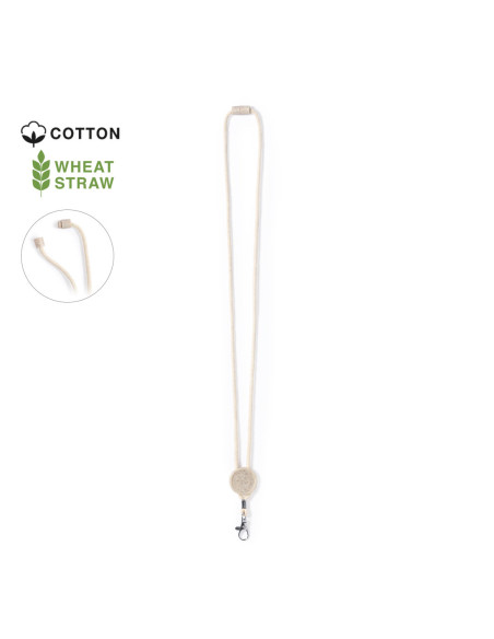 Lanyard ECO personalizado en algodón con cierre de caña de trigo