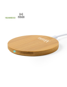 Cargador inalámbrico personalizado circular en Bambú.