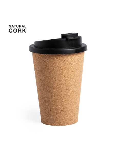 Vaso térmico ECO para publicidad, 350ml en corcho natural, tapa PP.