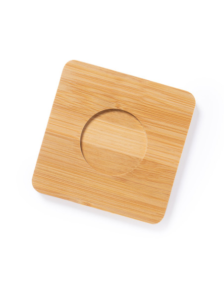 Set personalizable 2 tazas 90 ml en cristal + 2 posavasos bambú.