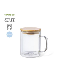 Taza Publicitaria térmica 370 ml Cristal y tapa Bambú 2