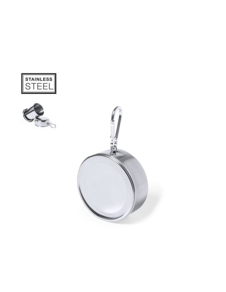 Vaso plegable para personalizar en Acero Inox, con mosquetón.