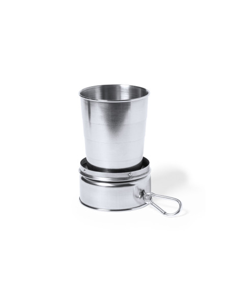 Vaso plegable para personalizar en Acero Inox, con mosquetón.