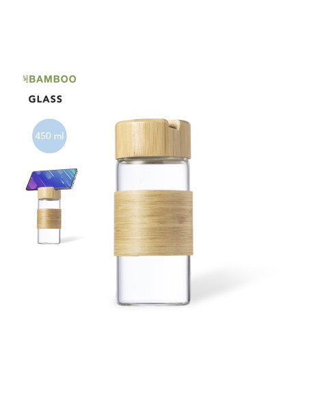 Botella de Agua Personalizada ECO 450ml Cristal y Bambú,