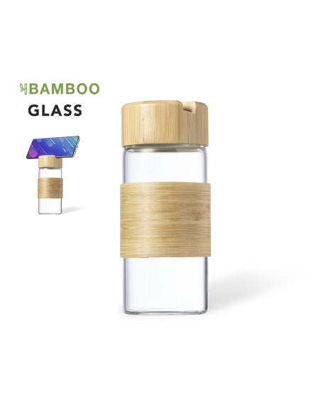 Botella de Agua Personalizada ECO 450ml Cristal y Bambú,