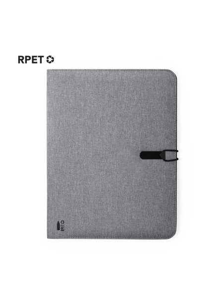 Carpeta A4 ECO personalizada en RPET con bloc y cierre elástico.