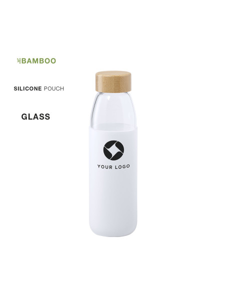 Botella ECO Personalizable 540ml de Cristal y tapón Bambú