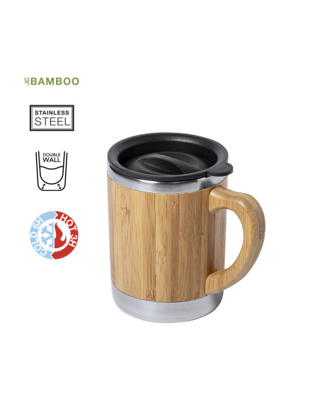 Taza Publicitaria de 300 ml, Bambú y Acero Inoxidable