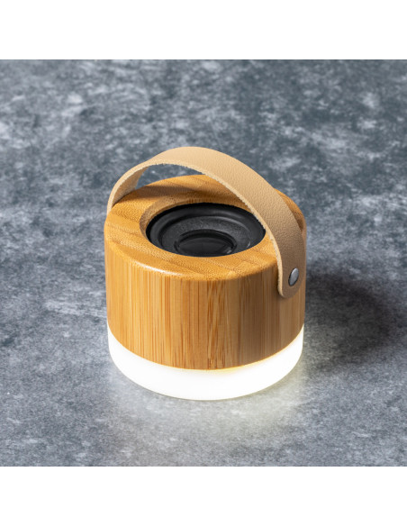 Altavoz personalizado ECO Bluetooth® 3W, bambú, LED.