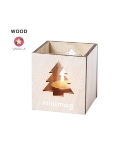 Vela personalizada navideña, vainilla, caja madera.