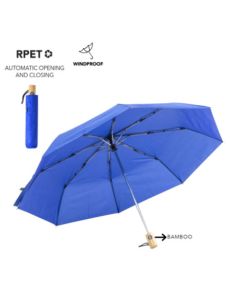 Paraguas plegable publicitario ECO en RPET con mango bambú de 103 cm