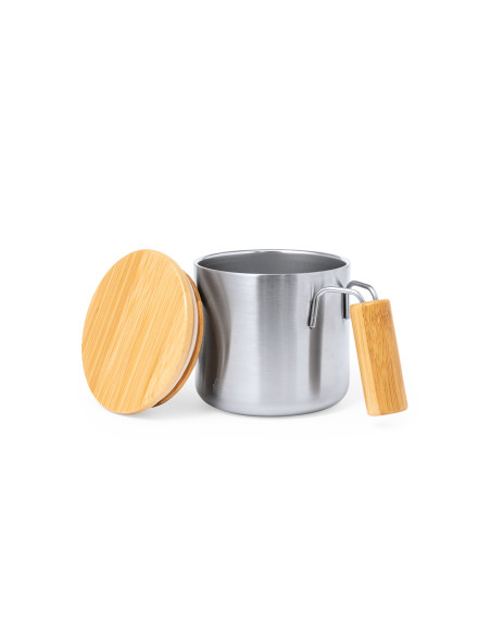 Taza térmica de 330ml Acero Reciclado, tapa de Bambú.